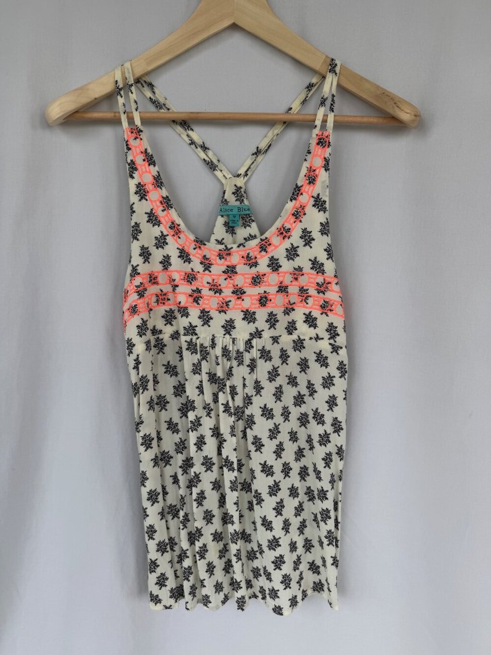 Alice Blue Floral Embroidered Strappy Back Boho Tank Top Medium